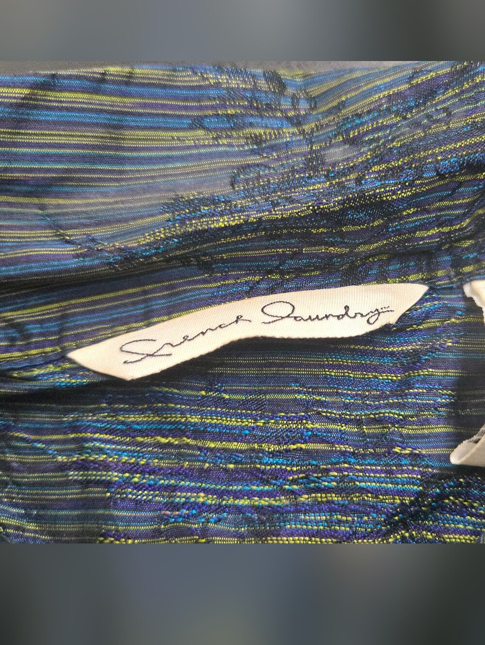 French Laundry Iridescent Blue-Green Metallic Stripe Blouse